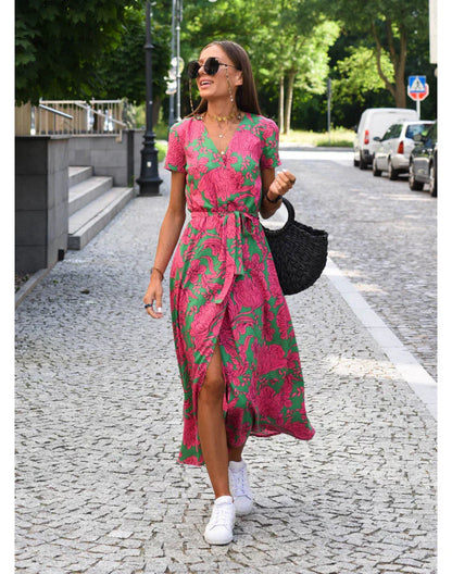 EVA | Elegant V-Neck Dress with Midriff Coverage