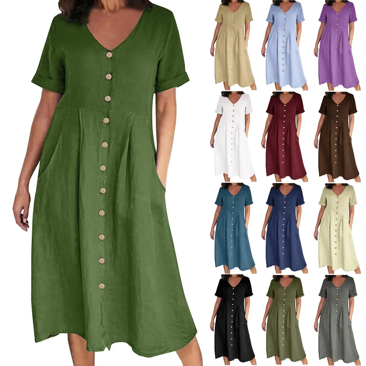 Luxuriöses Leinenkleid mit Taschen 