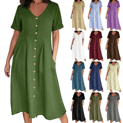 Luxuriöses Leinenkleid mit Taschen 