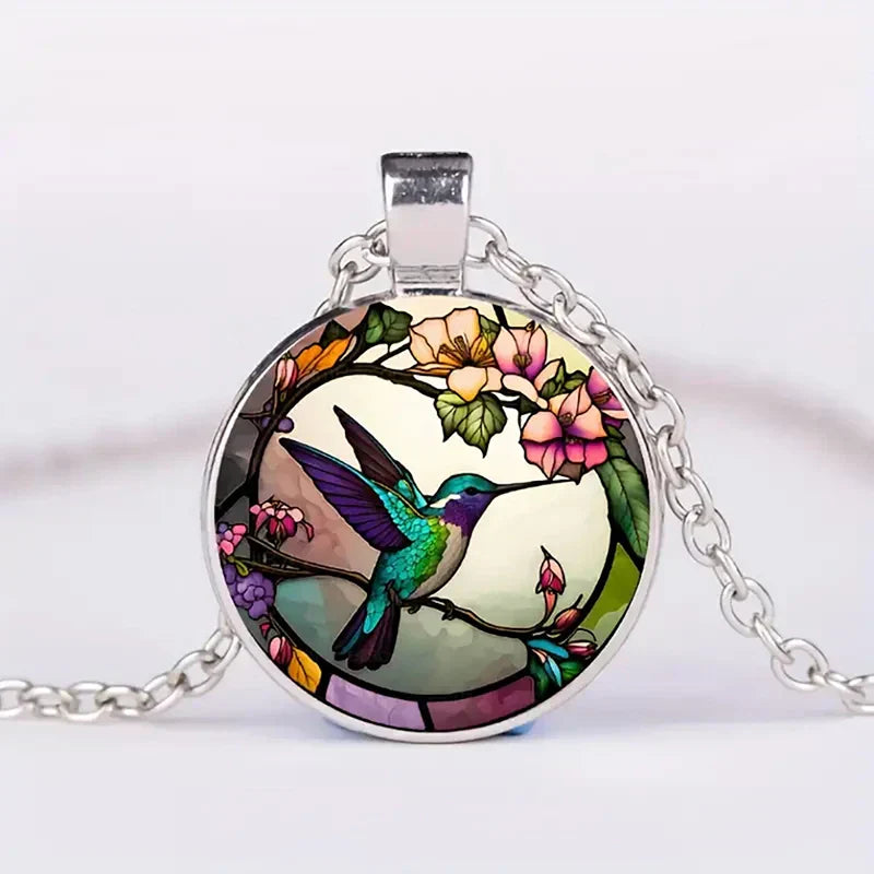 Lunéa™ | Hummingbird Pendant Necklace Under a Crystal Dome