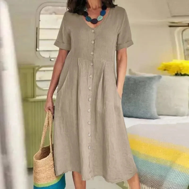 Luxuriöses Leinenkleid mit Taschen 
