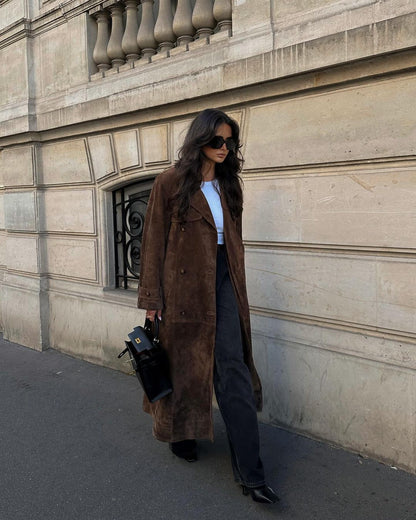 Jenna | Mocha Suede Trench Coat