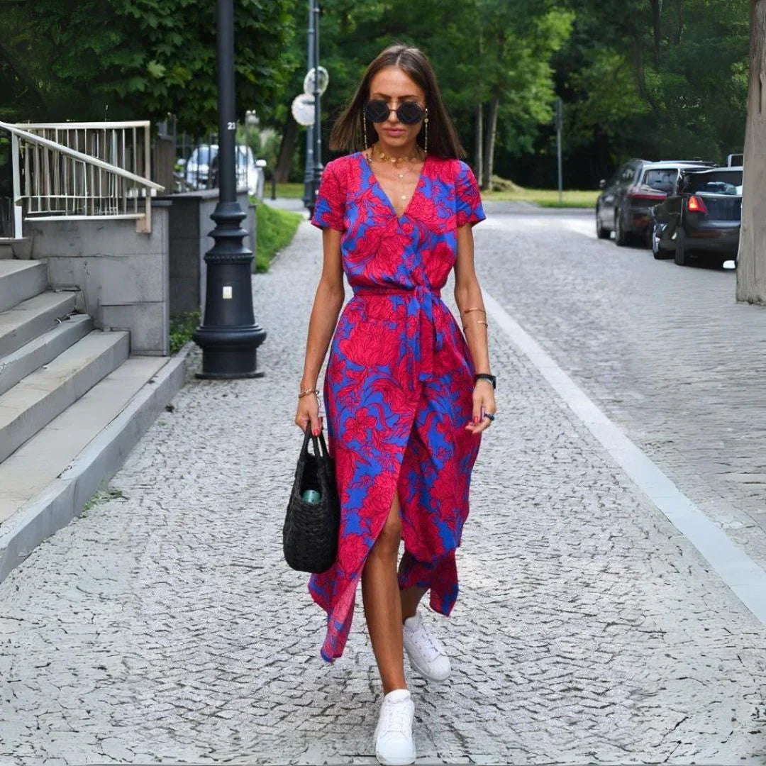 EVA | Elegant V-Neck Dress with Midriff Coverage