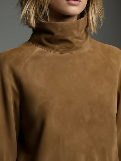 Beli | Loose Suede Mini Dress with High Neck
