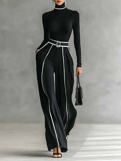 Emma | Elegant Two-Piece Set with High Neck and Wide-Leg Trousers