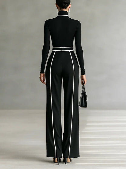 Emma | Elegant Two-Piece Set with High Neck and Wide-Leg Trousers