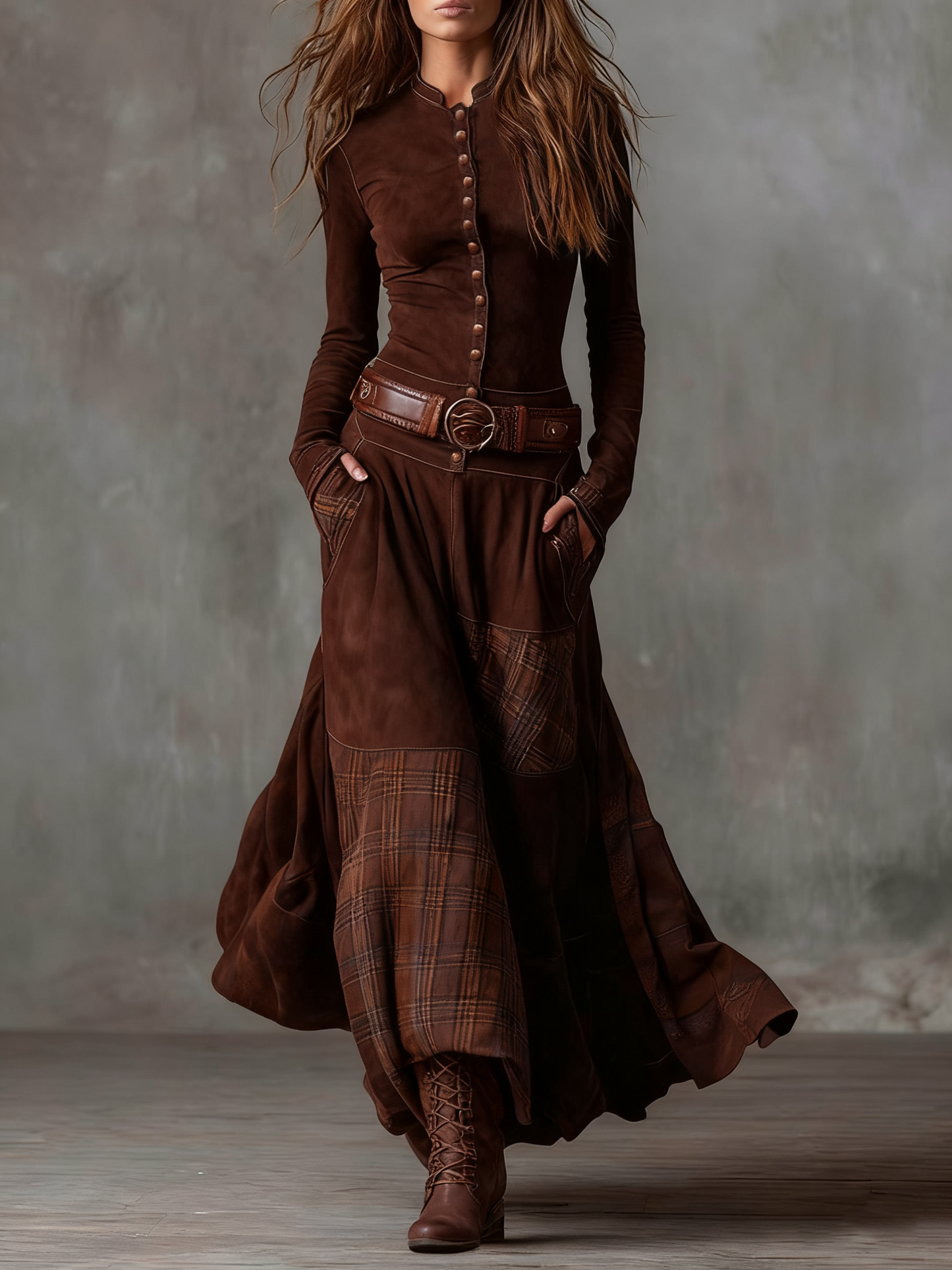 Elisa | Suede Maxi Dress with Belt
