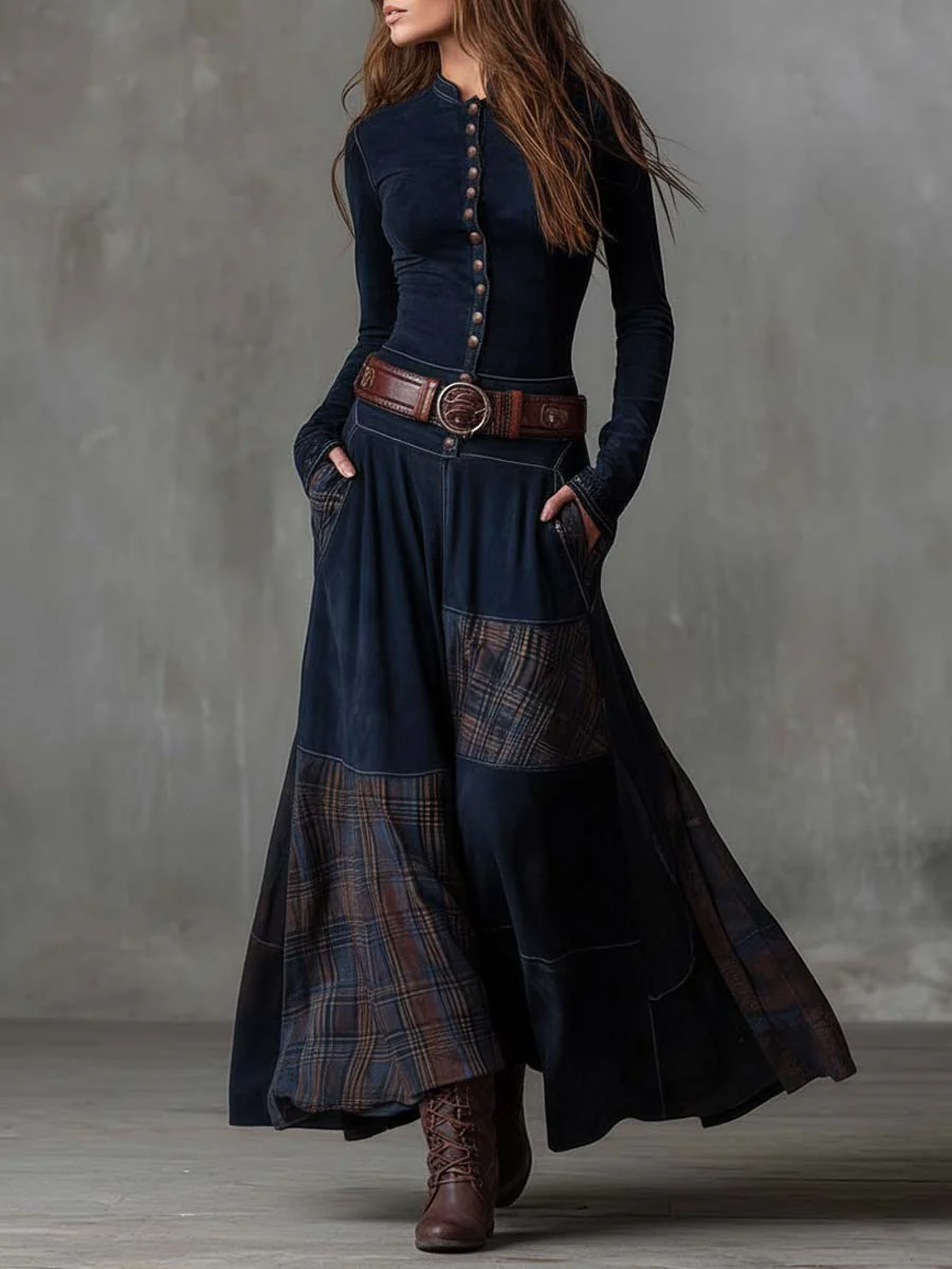 Elisa | Suede Maxi Dress with Belt