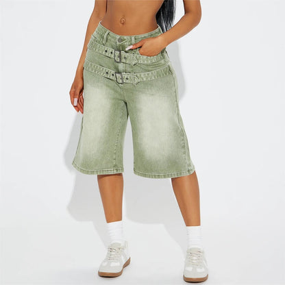 Y2K-Shorts mit Doppelgürtel