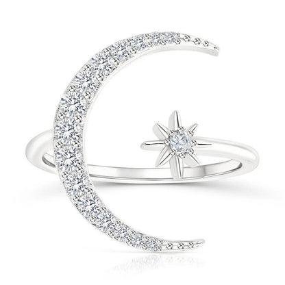 Mond- und Sternenring in Silber 