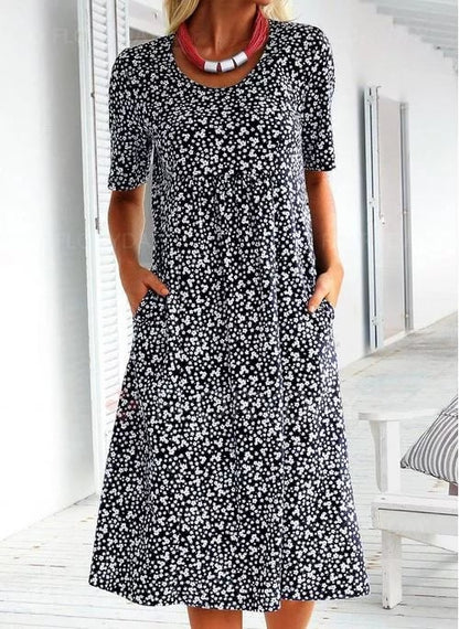 🎁Robe fleurie à nouer et col rond pour femme (8 couleurs avec poches)