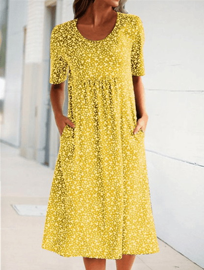 🎁Robe fleurie à nouer et col rond pour femme (8 couleurs avec poches)