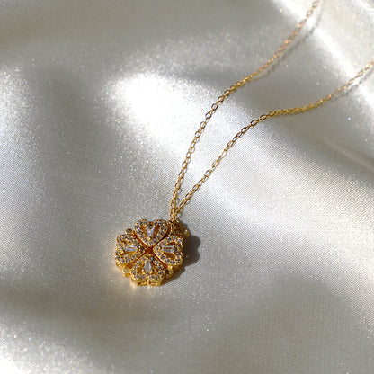 4-Leaf Clover Necklace "Lucky Charm" with Gift Box & Eternal Rose