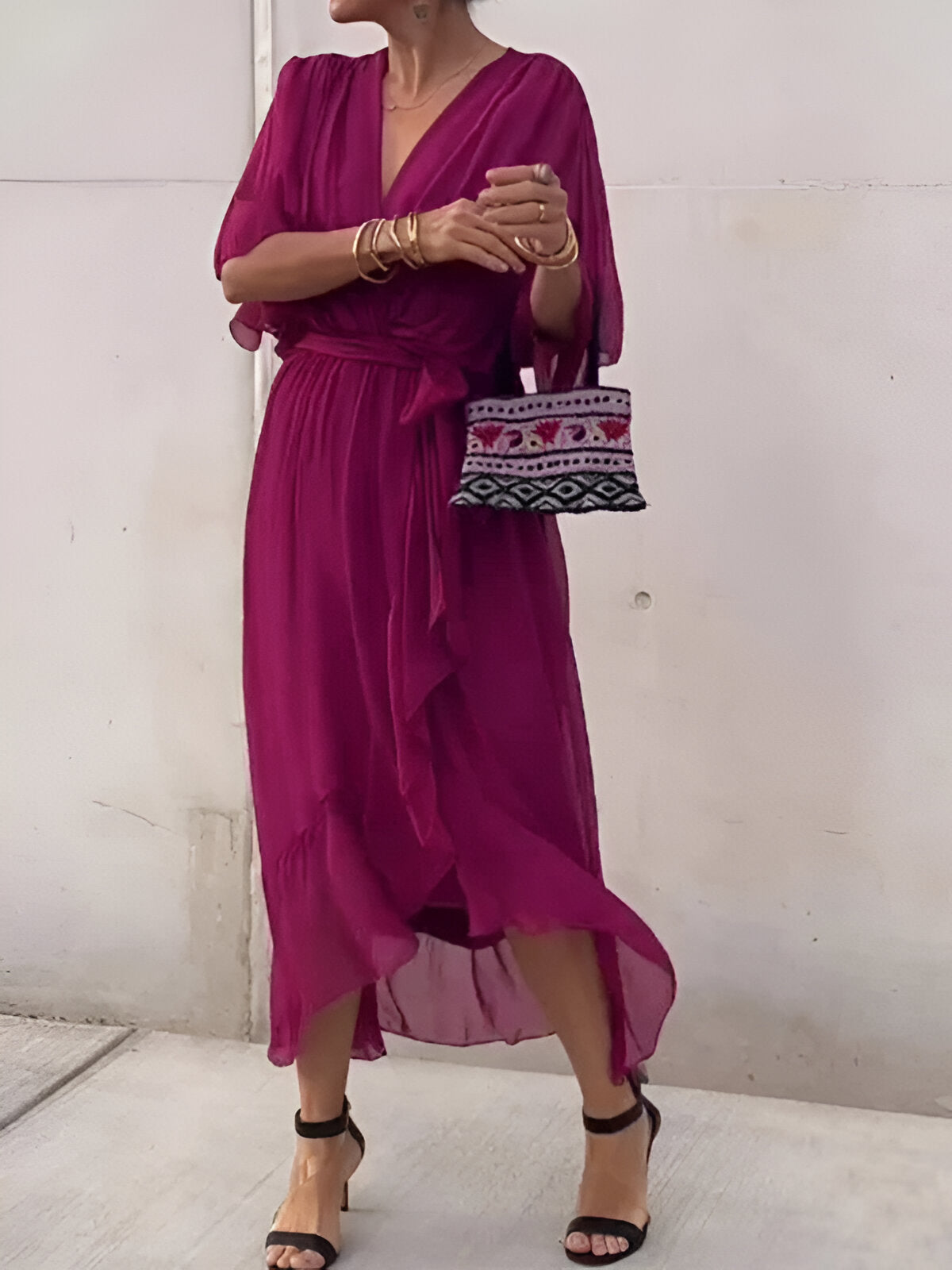 Monica - Robe en mousseline à col en V