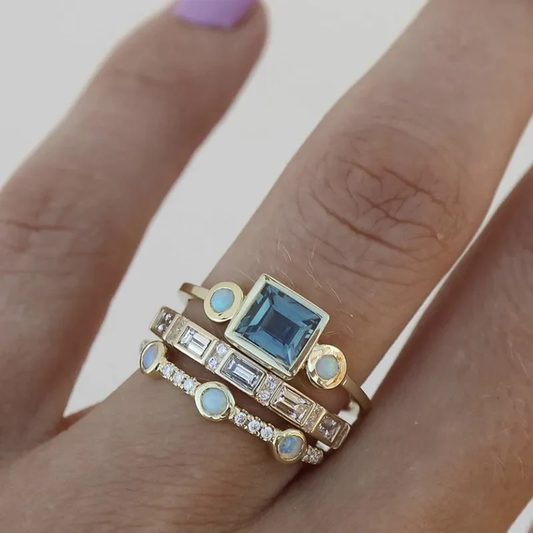 Ocean - Set Vintage-Ringe mit blauem Kristall 