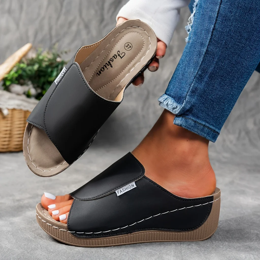 🔥Letzte Aktion 50 % Rabatt – Bequeme Damen-Lederpantoffeln mit dicker Sohle und Fußgewölbeunterstützung