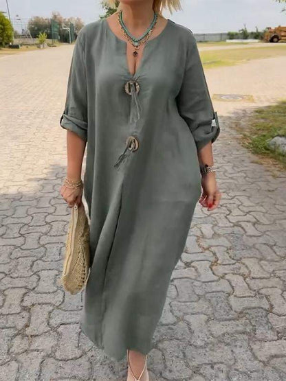 👗✨Casual V-Neck Dress Made of Cotton and Linen