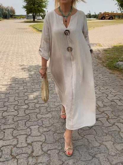👗✨Casual V-Neck Dress Made of Cotton and Linen