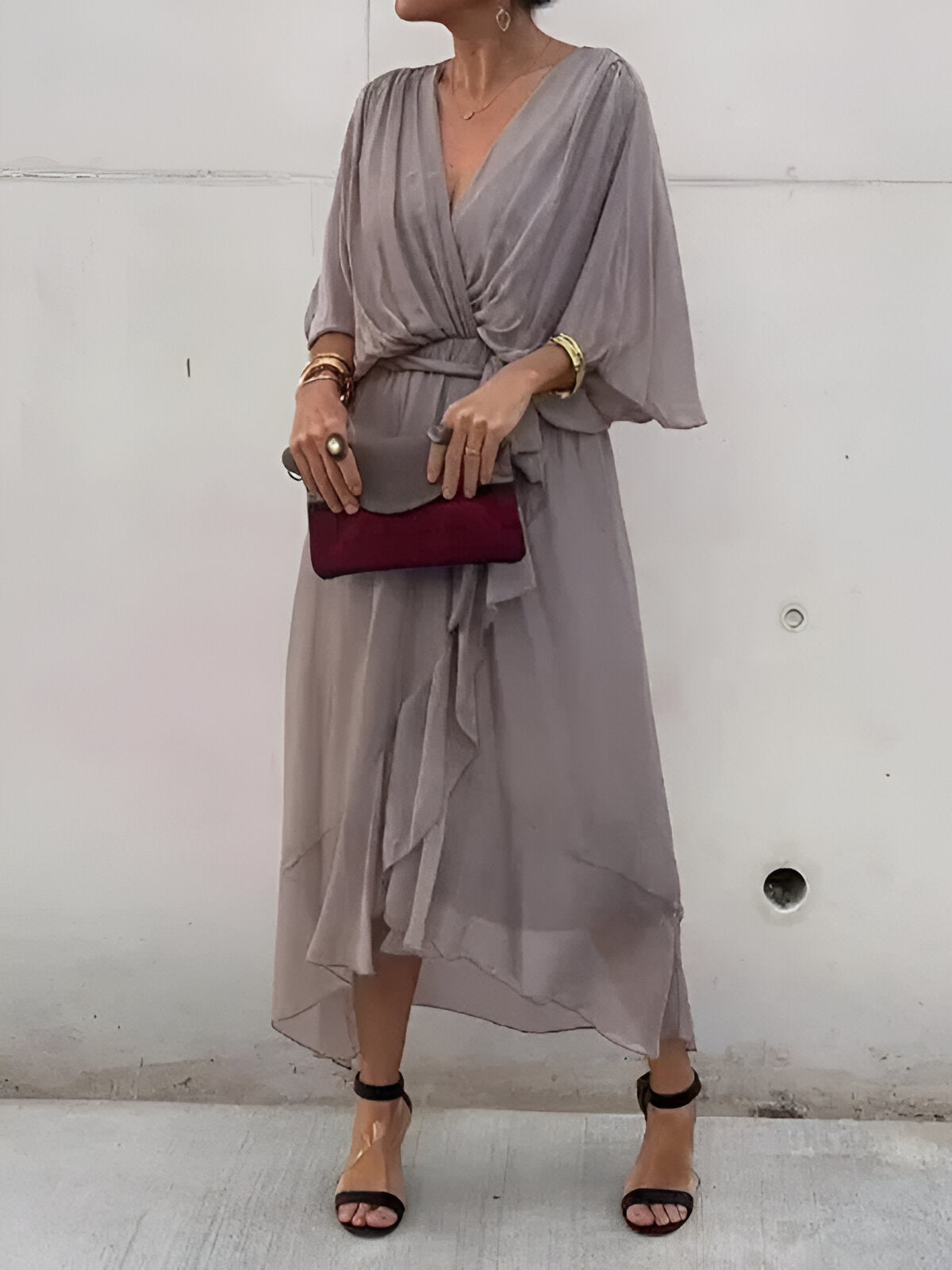 Monica - Robe en mousseline à col en V