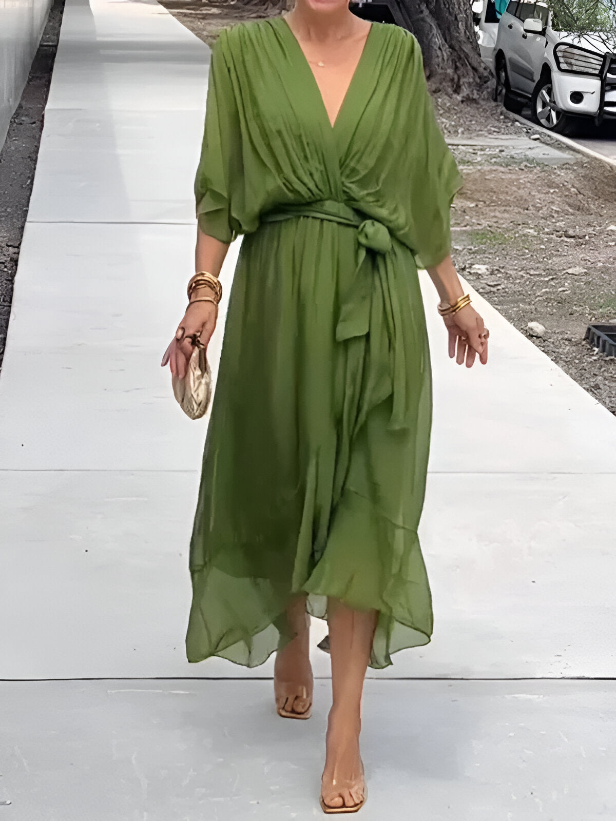 Monica - Robe en mousseline à col en V