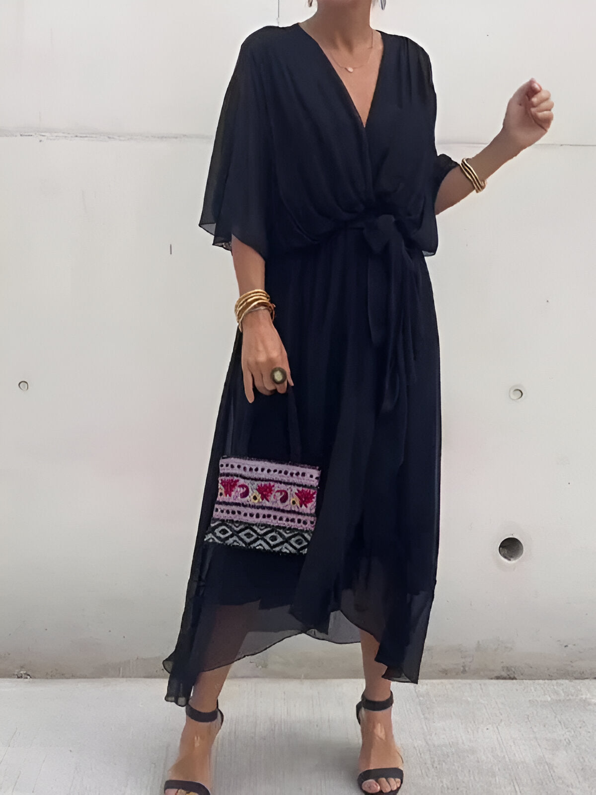 Monica - Robe en mousseline à col en V