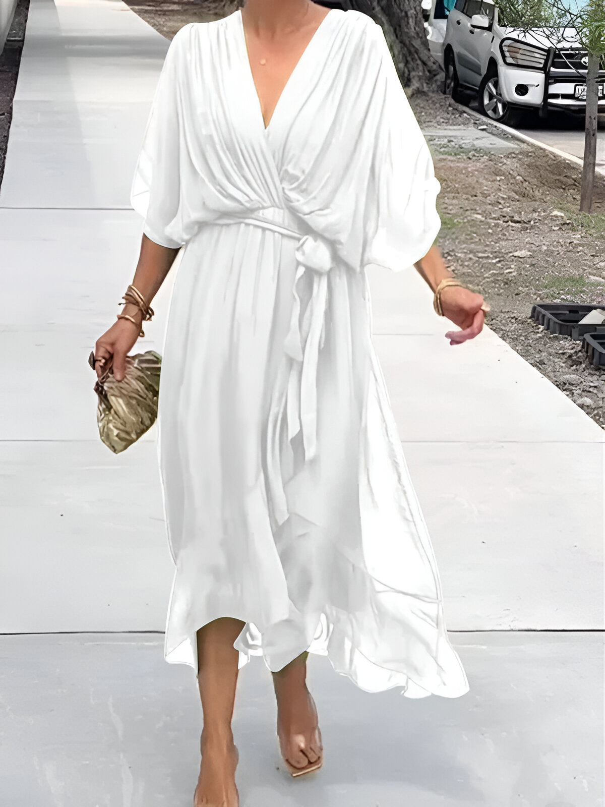Monica - Robe en mousseline à col en V