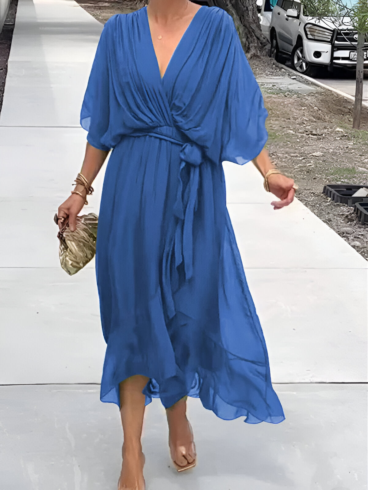 Monica - Robe en mousseline à col en V