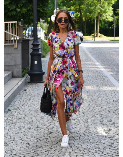 EVA | Elegant V-Neck Dress with Midriff Coverage