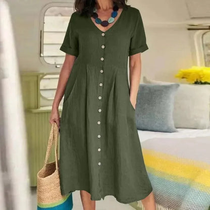 Luxuriöses Leinenkleid mit Taschen 