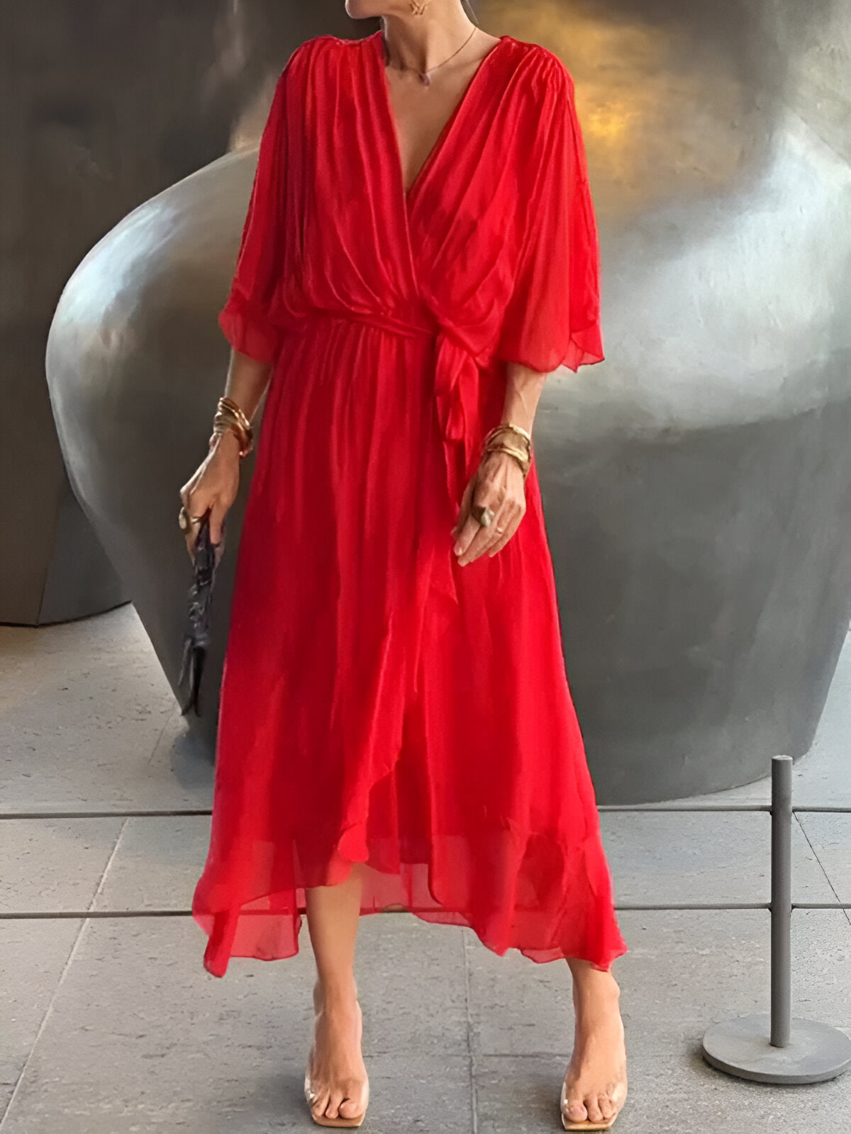 Monica - Robe en mousseline à col en V