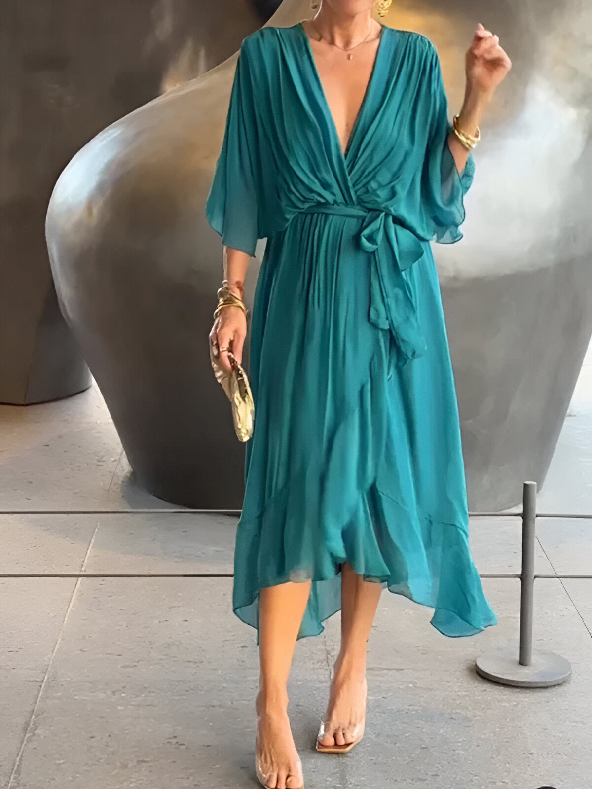 Monica - Robe en mousseline à col en V