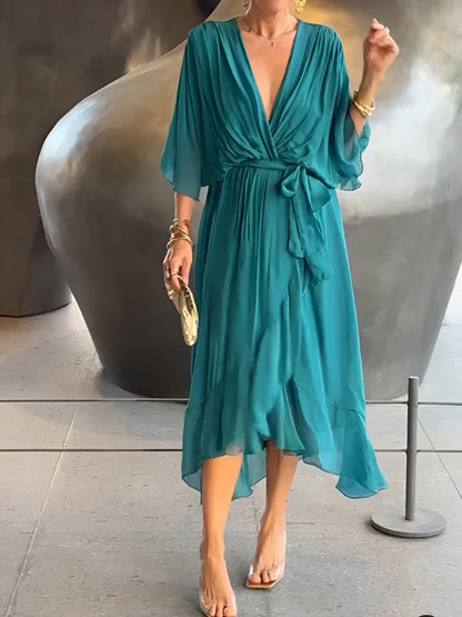 Monica - Robe en mousseline à col en V