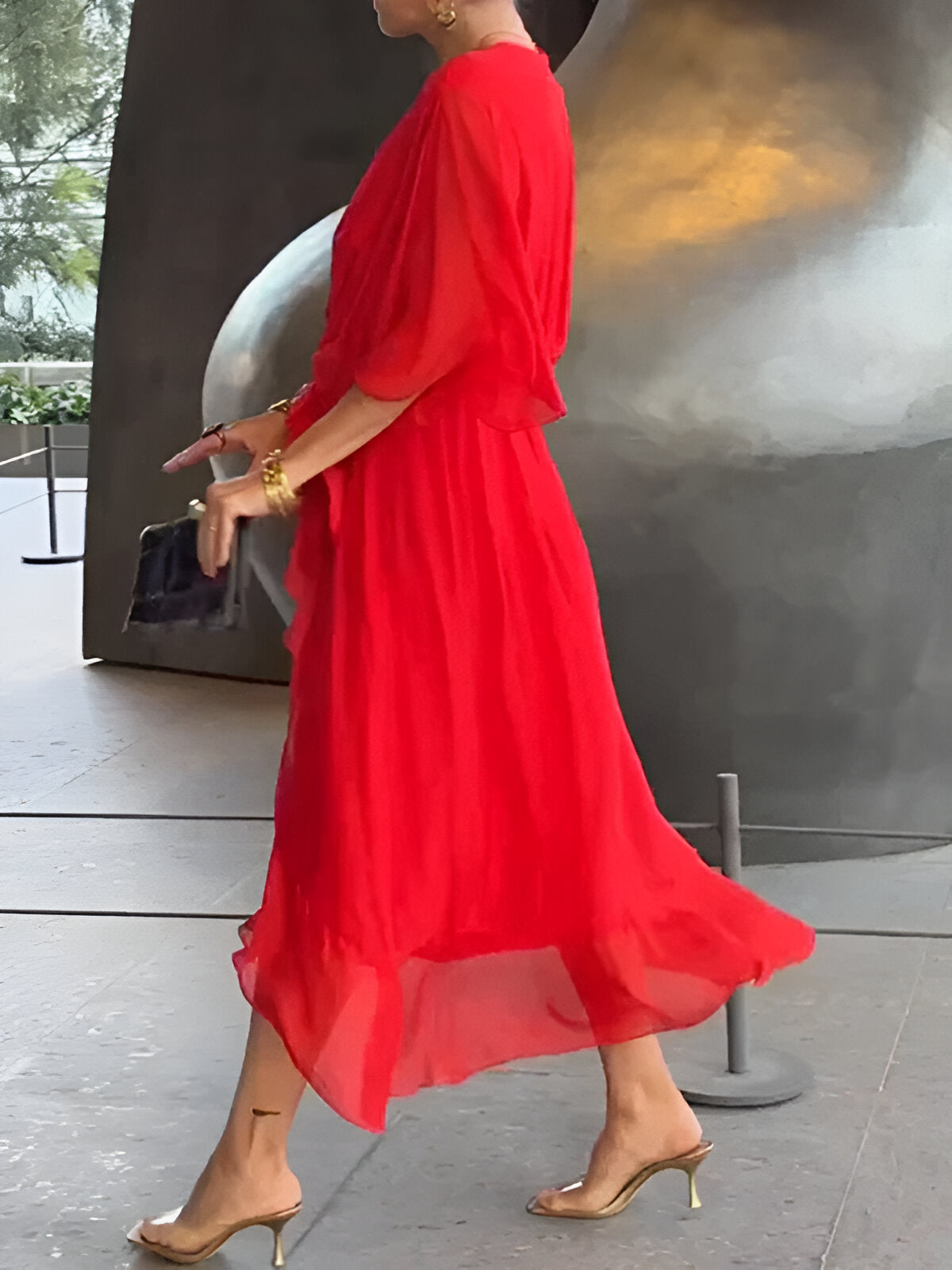 Monica - Robe en mousseline à col en V