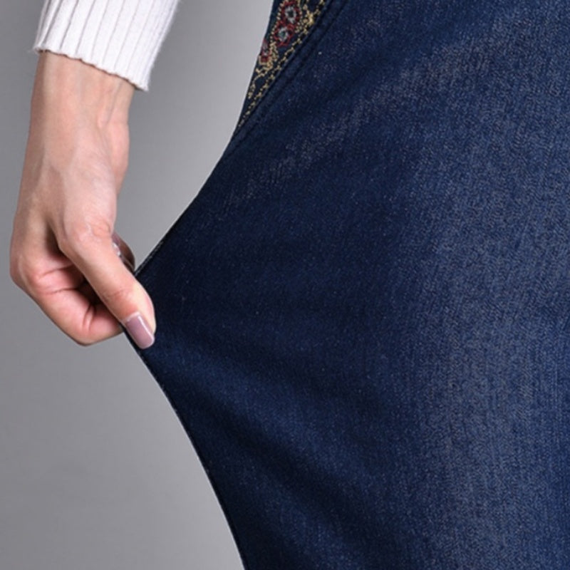 👖Damenjeans mit Seitentaschen und durchgehendem Gummibund