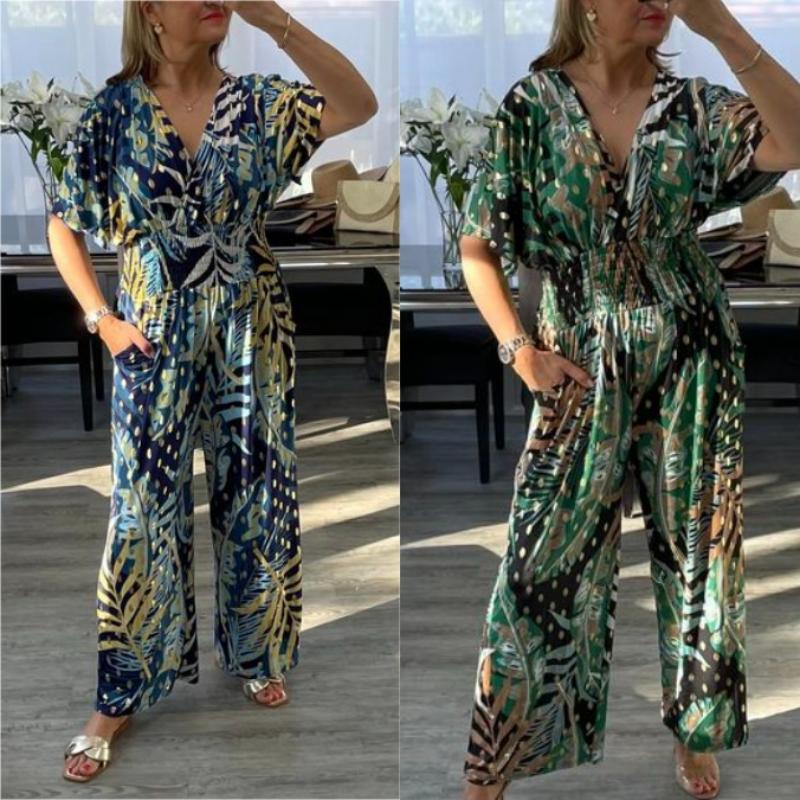 🥻Stilvolles Sommertrikot, großer Blätterdruck, elastischer Bund