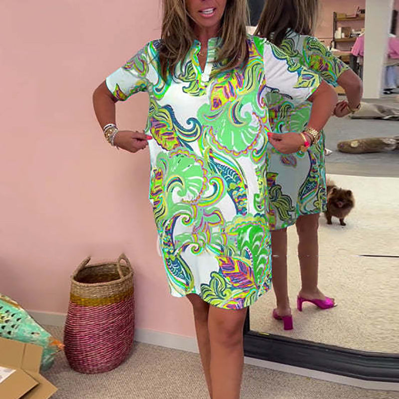 🌸Robe à imprimé floral pour femme avec col en V
