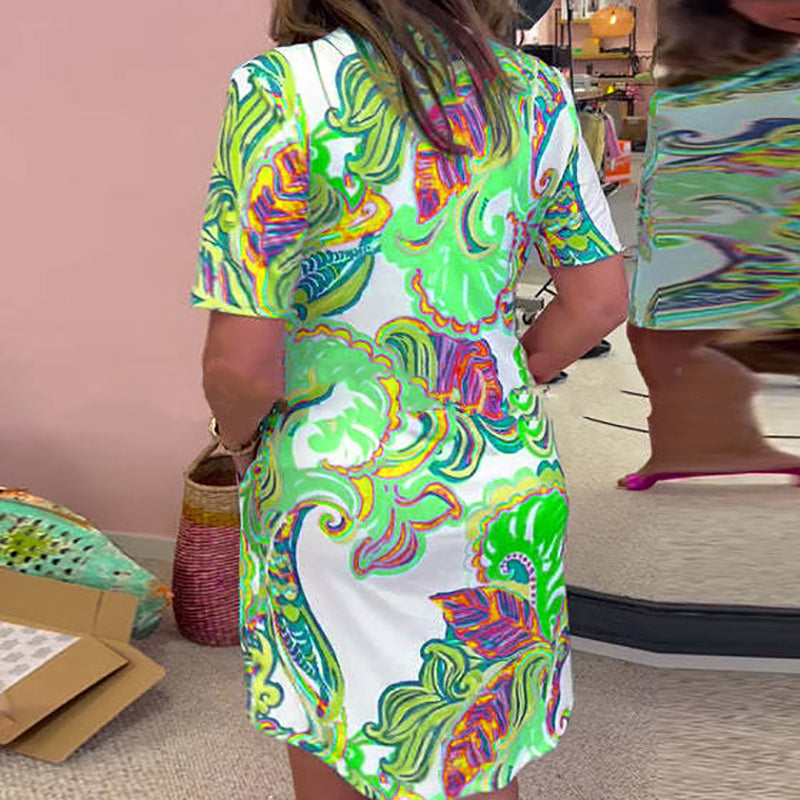 🌸Robe à imprimé floral pour femme avec col en V