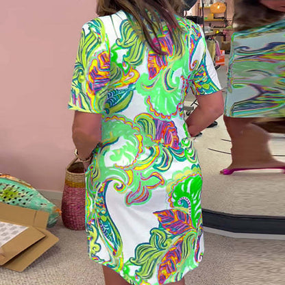 🌸Robe à imprimé floral pour femme avec col en V