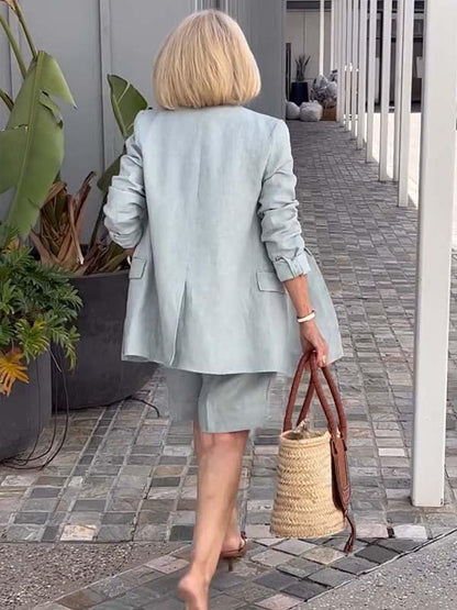 💐 Frühjahrsangebot 2025 🔥Zweiteiliges Set mit Top, Blazer und Shorts mit dreidimensionalen Blumen