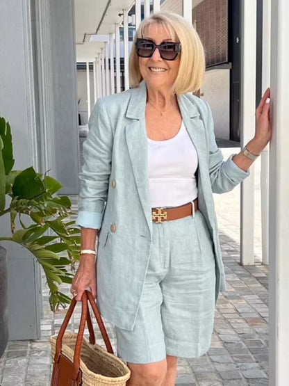 💐 Frühjahrsangebot 2025 🔥Zweiteiliges Set mit Top, Blazer und Shorts mit dreidimensionalen Blumen