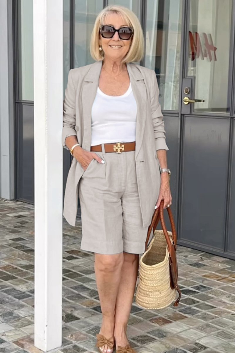 💐 Frühjahrsangebot 2025 🔥Zweiteiliges Set mit Top, Blazer und Shorts mit dreidimensionalen Blumen