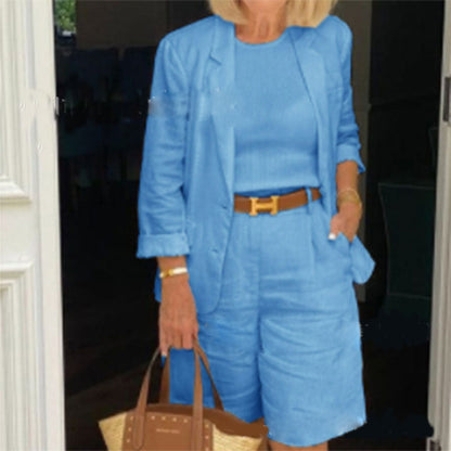 💐 Frühjahrsangebot 2025 🔥Zweiteiliges Set mit Top, Blazer und Shorts mit dreidimensionalen Blumen