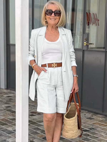 💐 Frühjahrsangebot 2025 🔥Zweiteiliges Set mit Top, Blazer und Shorts mit dreidimensionalen Blumen