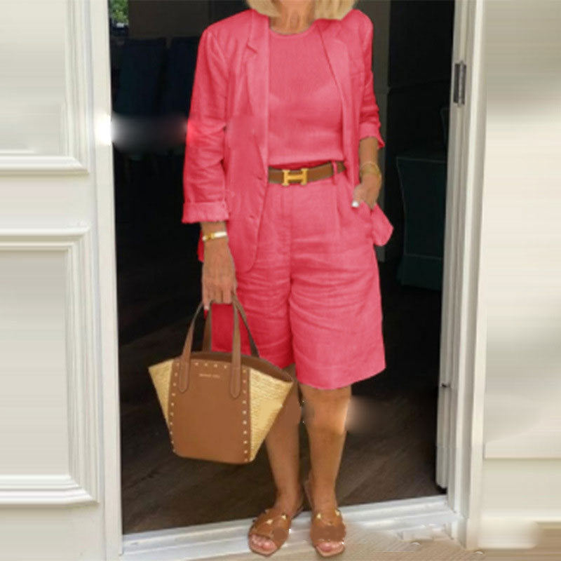 💐 Frühjahrsangebot 2025 🔥Zweiteiliges Set mit Top, Blazer und Shorts mit dreidimensionalen Blumen