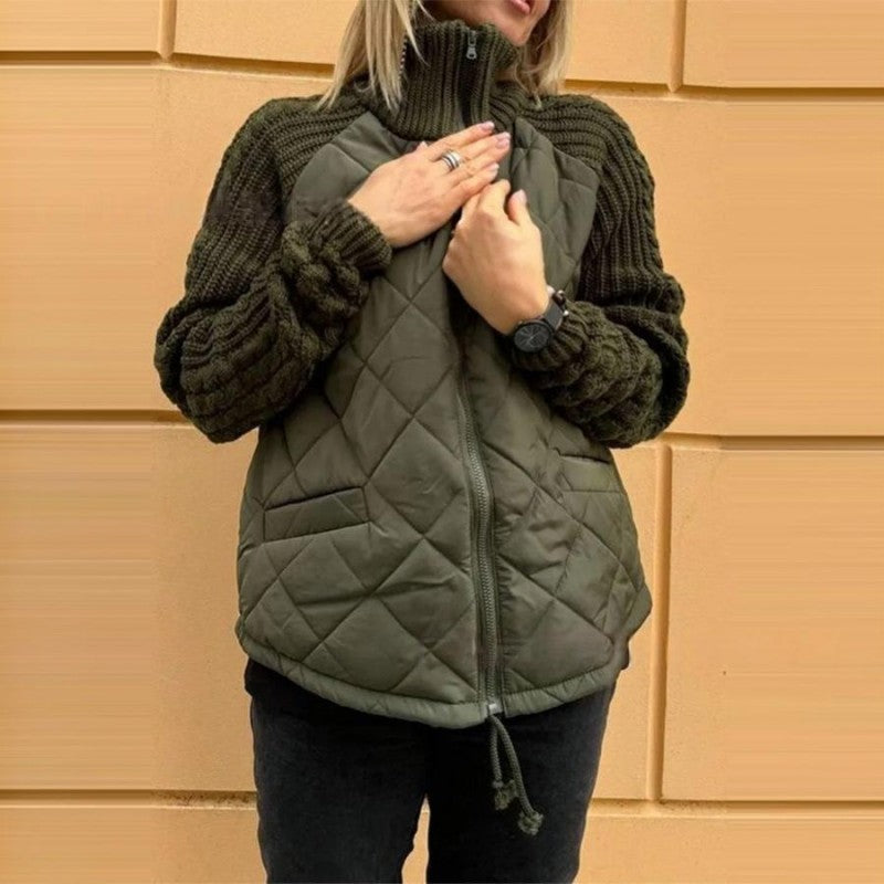Gestrickte, gesteppte Daunenjacke für Damen mit Patchwork (🔥Kostenloser Versand)
