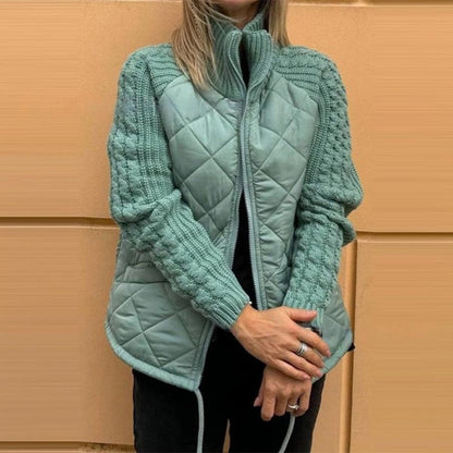 Gestrickte, gesteppte Daunenjacke für Damen mit Patchwork (🔥Kostenloser Versand)