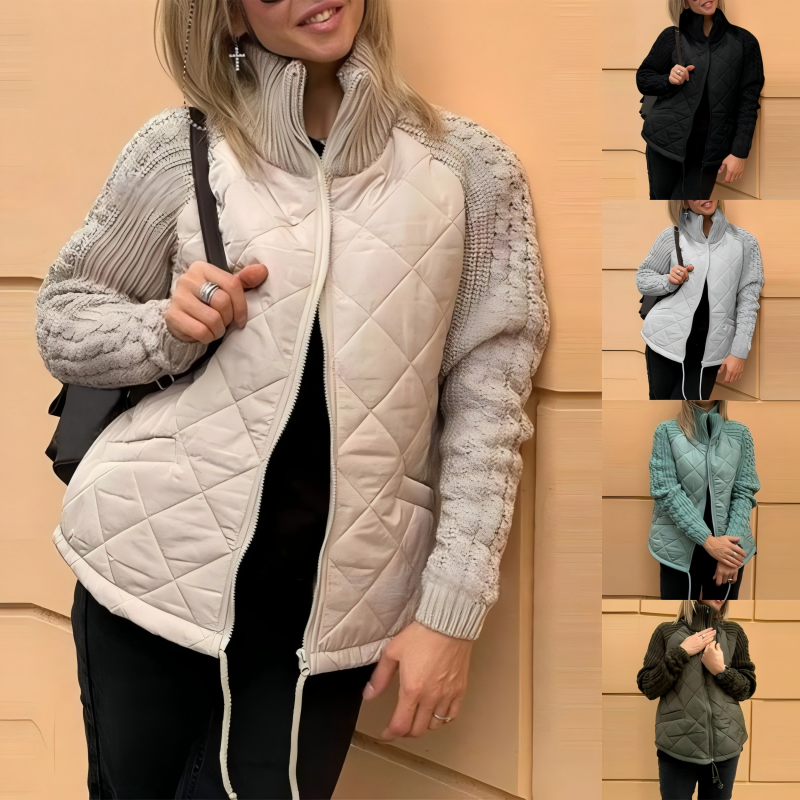 Gestrickte, gesteppte Daunenjacke für Damen mit Patchwork (🔥Kostenloser Versand)