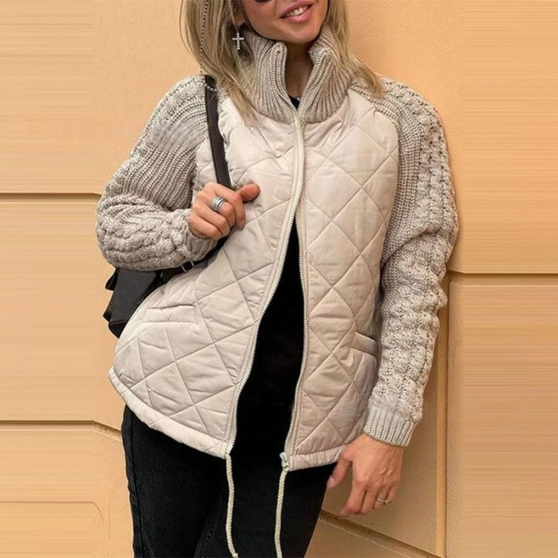 Gestrickte, gesteppte Daunenjacke für Damen mit Patchwork (🔥Kostenloser Versand)