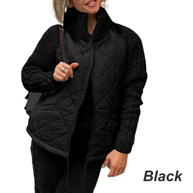 Gestrickte, gesteppte Daunenjacke für Damen mit Patchwork (🔥Kostenloser Versand)