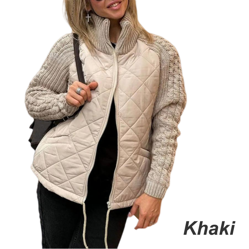 Gestrickte, gesteppte Daunenjacke für Damen mit Patchwork (🔥Kostenloser Versand)